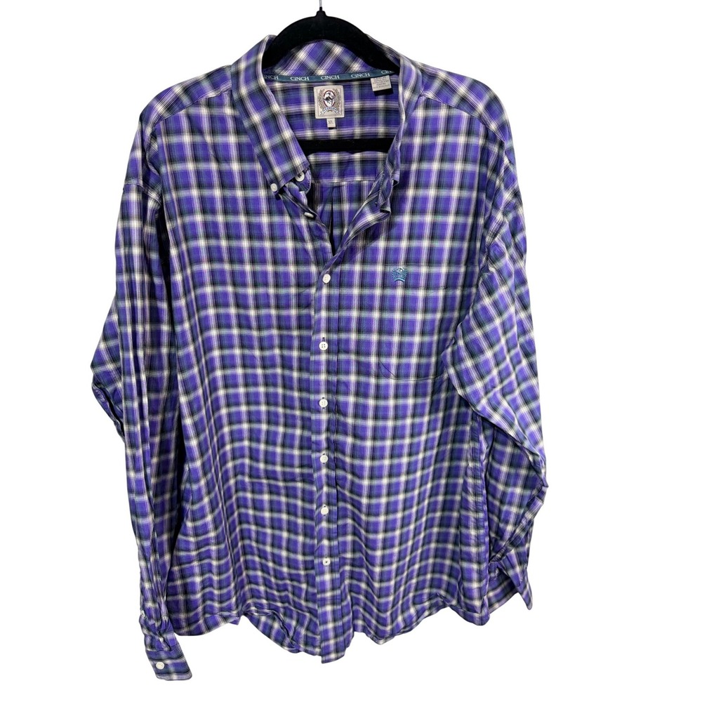 Cinch Button Down Plaid Long Sleeve Men's XL Purple Cowboy Workwear Rodeo Ranch